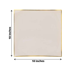 10-Pack Plastic 10" Square Dinner Plates in Taupe Concave Style with Gold Rim - Modern Disposable Party Plates