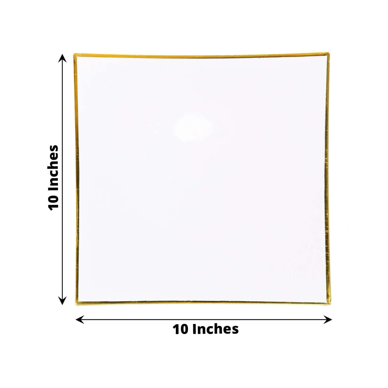 10-Pack Plastic 10" Square Dinner Plates in White Concave Style with Gold Rim - Modern Disposable Party Plates for Weddings & Special Events