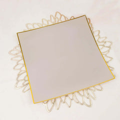 10-Pack Plastic 10" Square Dinner Plates in Taupe Concave Style with Gold Rim - Modern Disposable Party Plates