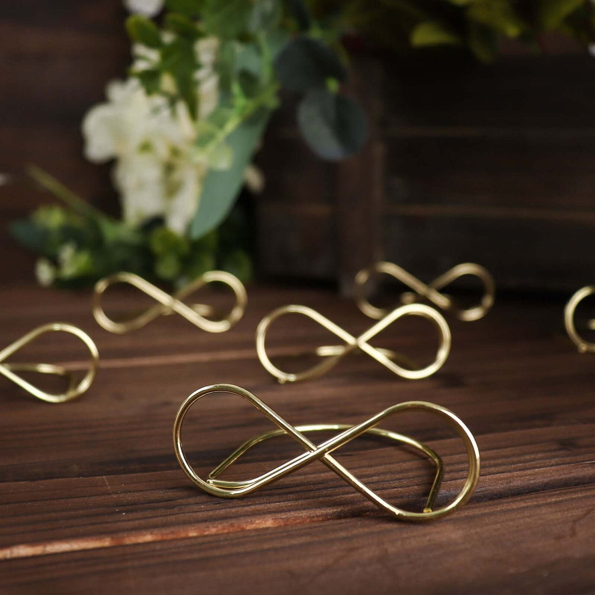 10-Pack Metal Card Holder Stands Infinity Design Gold - Table Number Stands and Wedding Place Card Menu Clips 3"