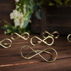 10-Pack Metal Card Holder Stands Infinity Design Gold - Table Number Stands and Wedding Place Card Menu Clips 3"