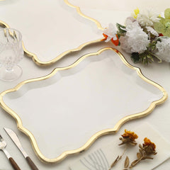 10-Pack Paper 14"x10" Rectangle Serving Trays White with Gold Rim for Weddings & Parties