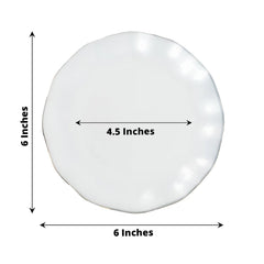 10-Pack Plastic Round 6" Dessert Plates in Pearl White Ruffled Rim with Gold Edging - Sturdy Disposable Salad Appetizer Dinnerware