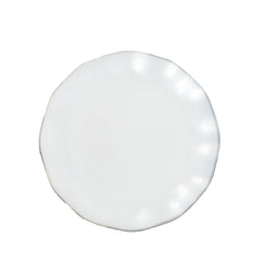 10-Pack Plastic Round 6" Dessert Plates in Pearl White Ruffled Rim with Gold Edging - Sturdy Disposable Salad Appetizer Dinnerware