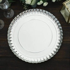 10-Pack Paper 13" Round Charger Plates in Silver with Scalloped Rims - Heavy Duty Disposable 1100GSM Serving Trays for Glam Events & Wedding Receptions