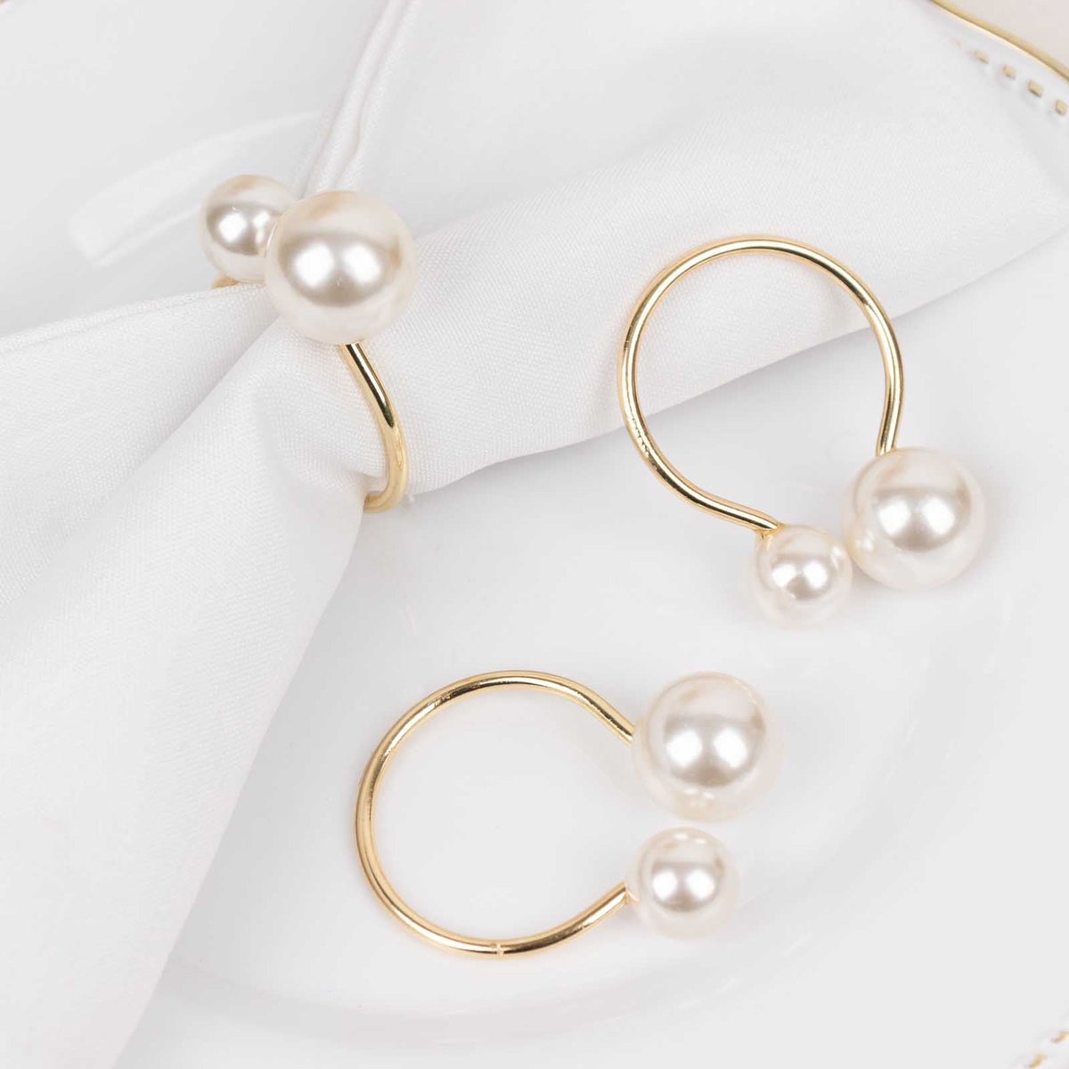 10 Pack White Pearl Gold Metal Napkin Holders Dining Table Decor, Elegant Round Wedding Napkin Rings - 2.5"