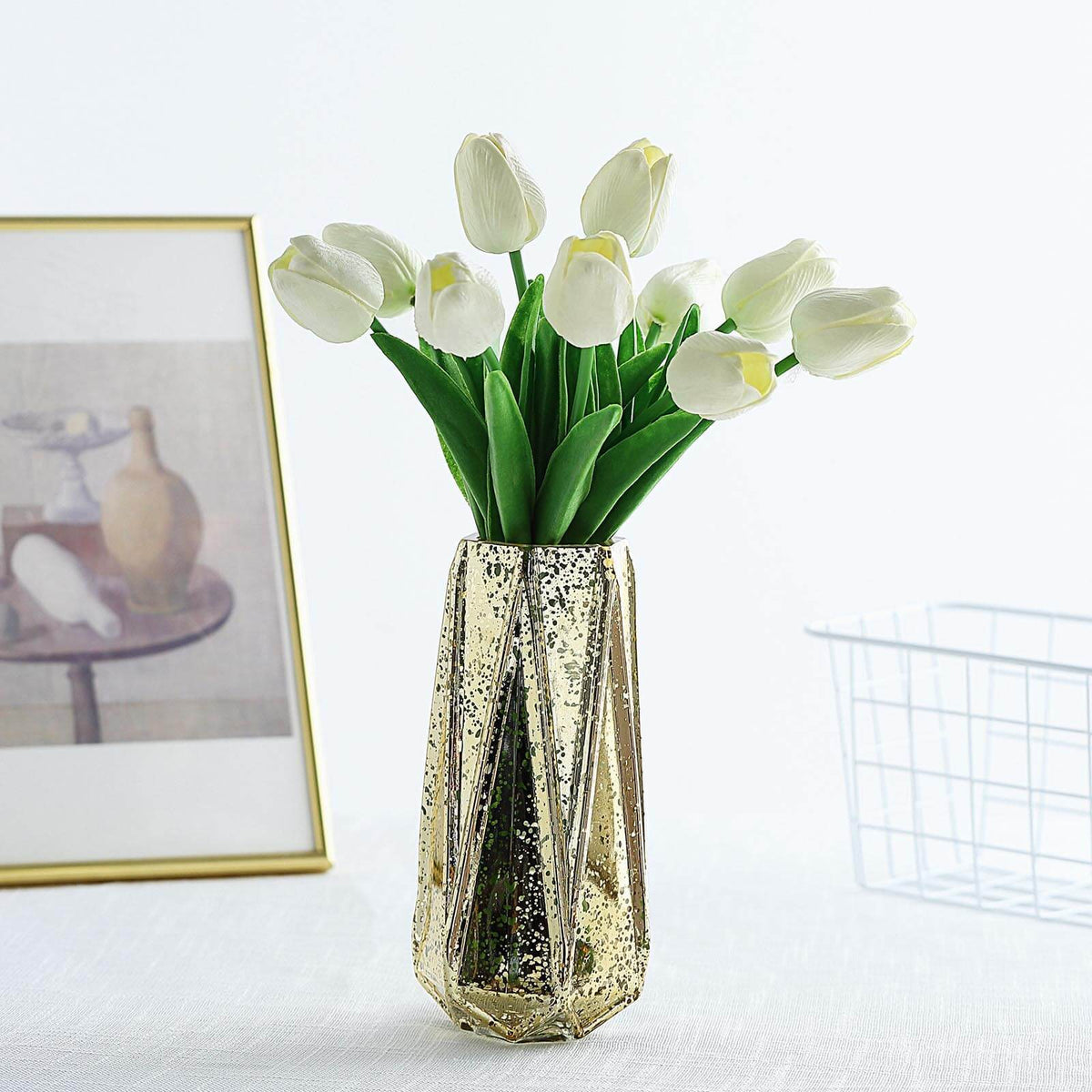 10 Pack 13" Artificial White Tulip Flower Stems – Real Touch Foam