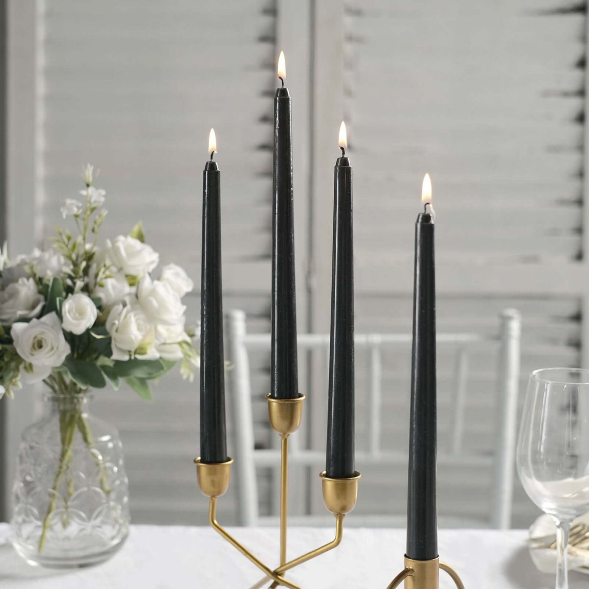 10-Pack Taper Candles Premium Wax Design Black - Unscented Candles for Upscale Settings 10"