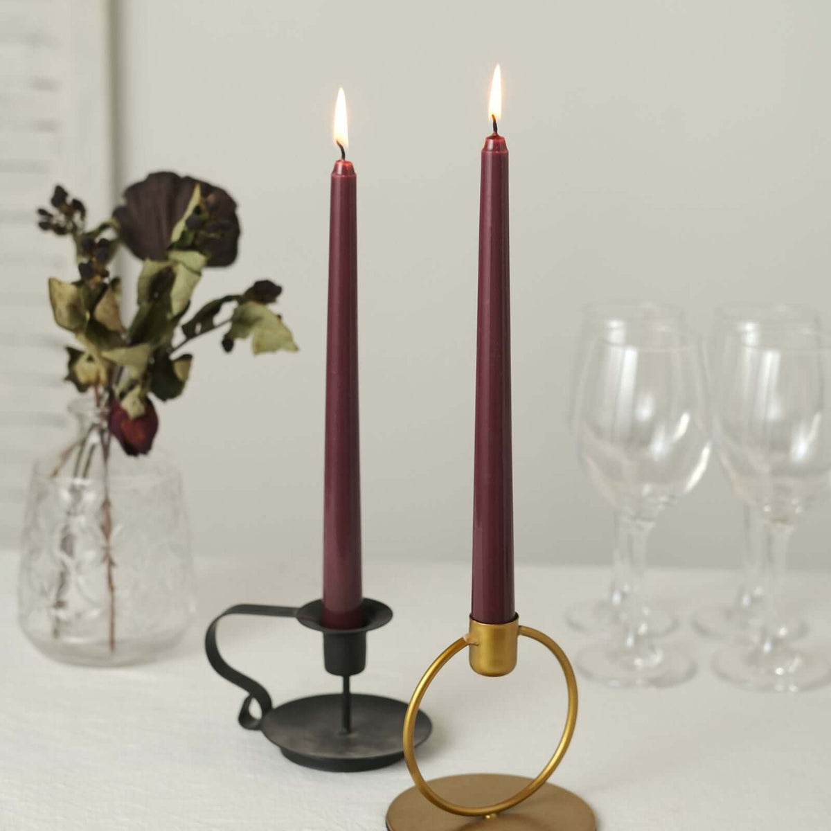 10-Pack Taper Candles Premium Wax Design Burgundy - Unscented Candles for Upscale Settings 10"