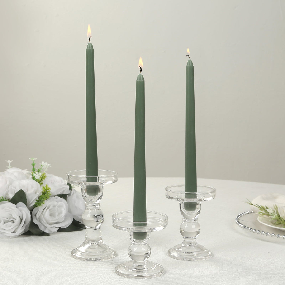 10-Pack Taper Candles Premium Wax Design Dusty Sage Green - Unscented Candles for Upscale Settings 10"