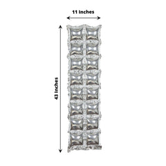 10 Pack Metallic Silver Double Row Mylar Foil Balloon Wall, Square Diamond Design Balloon Backdrop - 43"x11"