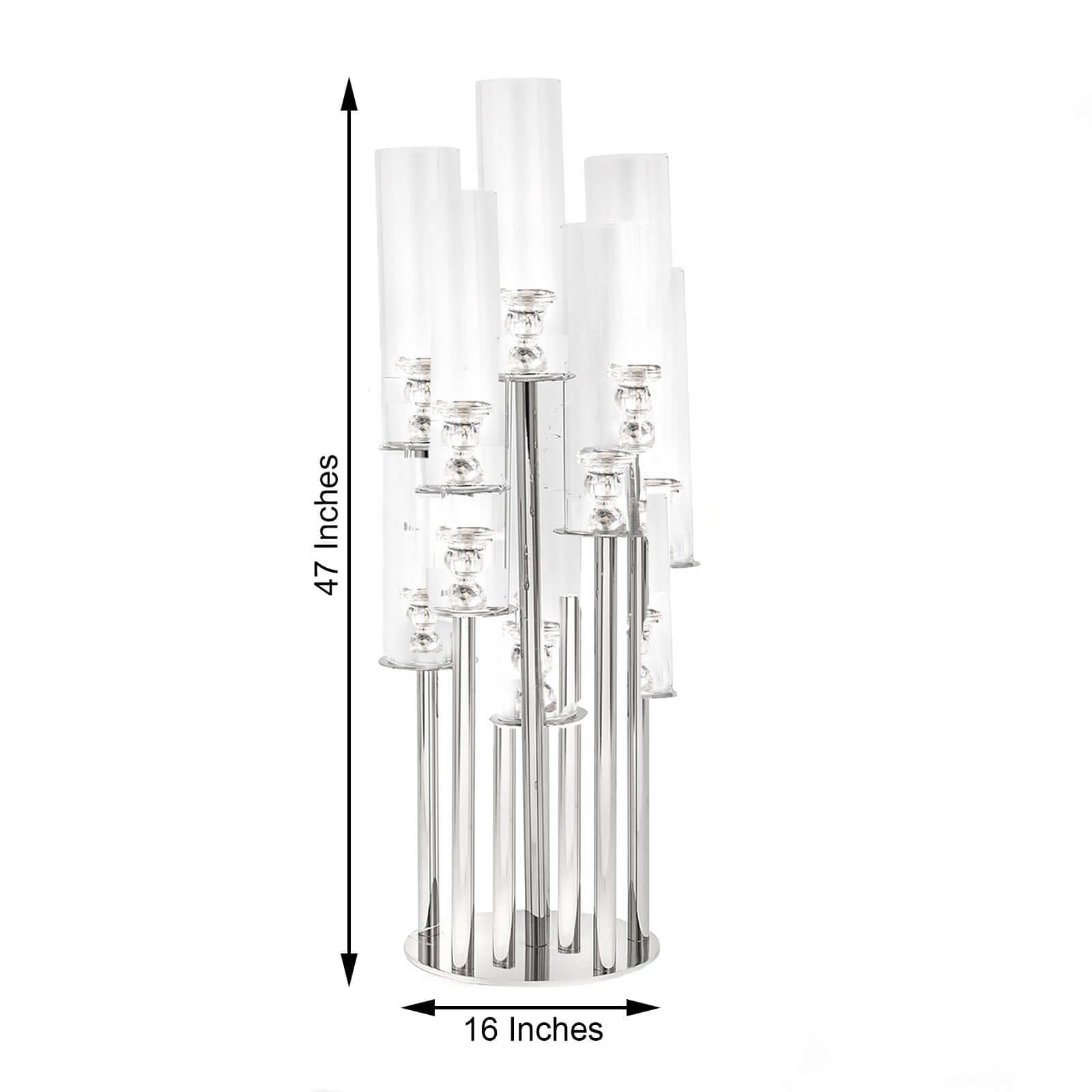 10-Arm Round Cluster Crystal Candelabra with Mirror Base Clear - Sparkling Candle Holder for Votive & Pillar Candles 47"