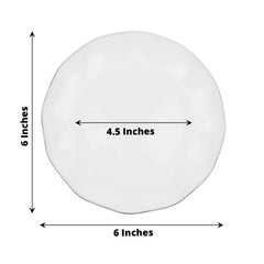 10-Pack Plastic Round 6" Dessert Plates in White Ruffled Rim with Gold Edging - Sturdy Disposable Salad Appetizer Dinnerware for Classy Events & Banquets