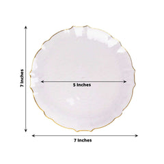 10-Pack Plastic 7" Round Dessert Appetizer Plates in Clear Sunflower with Gold Scalloped Rim - Disposable Salad Plates for Classy Events & Banquets