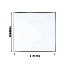 10-Pack Plastic 8" Square Dessert Plates in Clear Concave Style with Gold Rim - Modern Disposable Salad Appetizer Party Plates