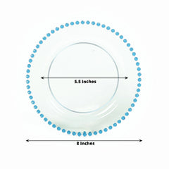 10-Pack Transparent Dusty Blue Plastic Dessert Plates – 8" Round with Beaded Rim, Disposable for Parties & Events