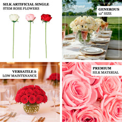 10 Pack 12" Pink Silk Rose Stems, Artificial Flowers for Arrangements and Bouquets