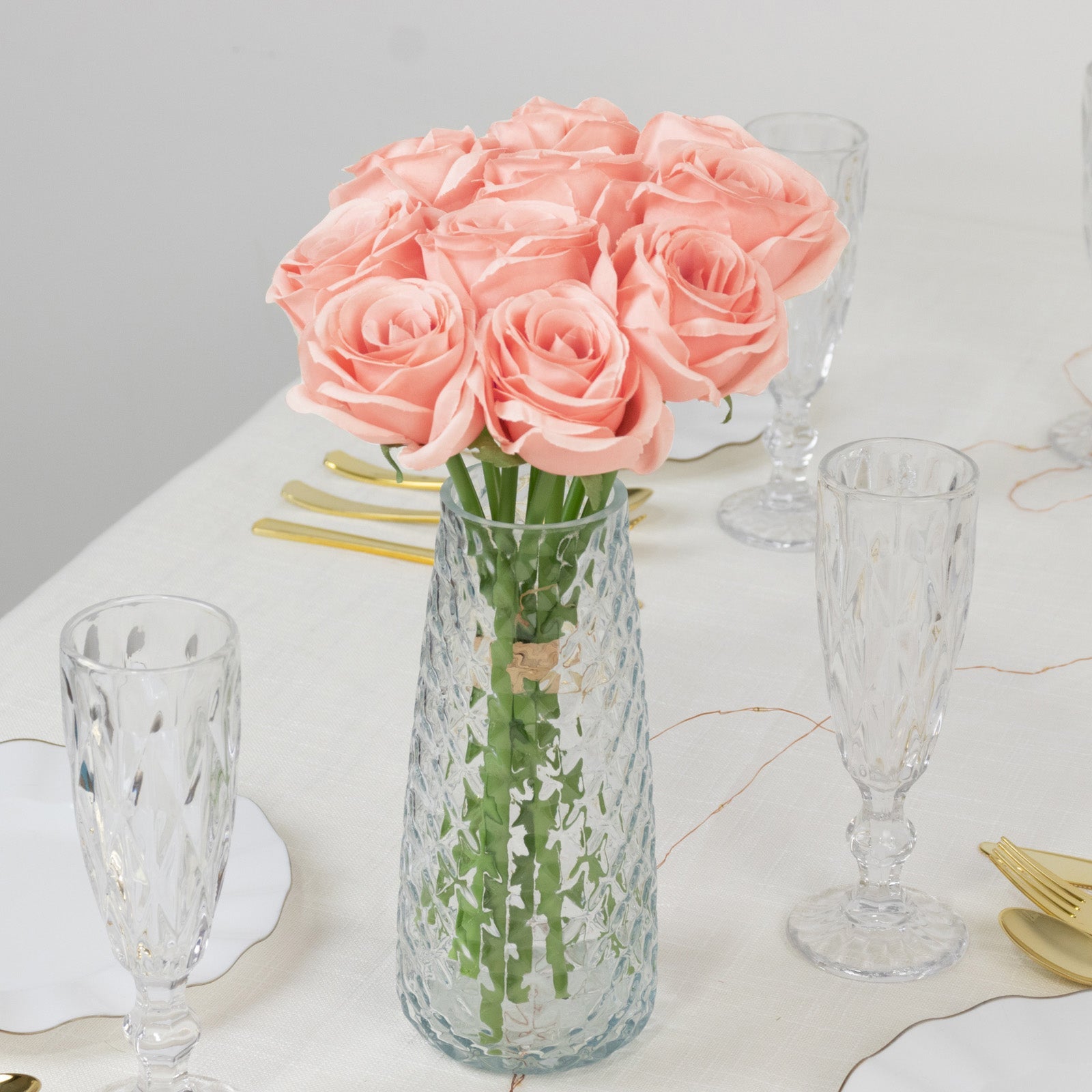 10 Pack 12" Pink Silk Rose Stems, Artificial Flowers for Arrangements and Bouquets