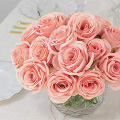 10 Pack 12" Pink Silk Rose Stems, Artificial Flowers for Arrangements and Bouquets