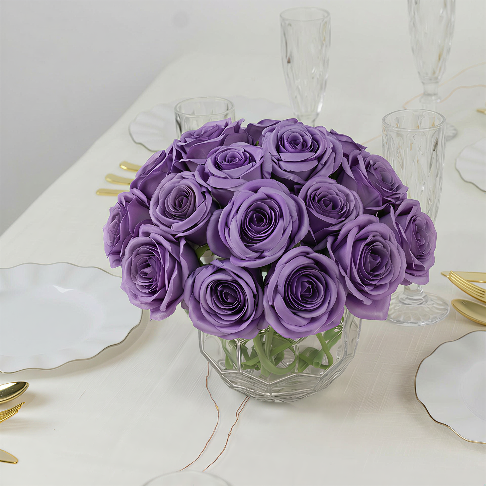 10 Pack 12" Purple Silk Rose Stems, Artificial Flowers for Arrangements and Bouquets