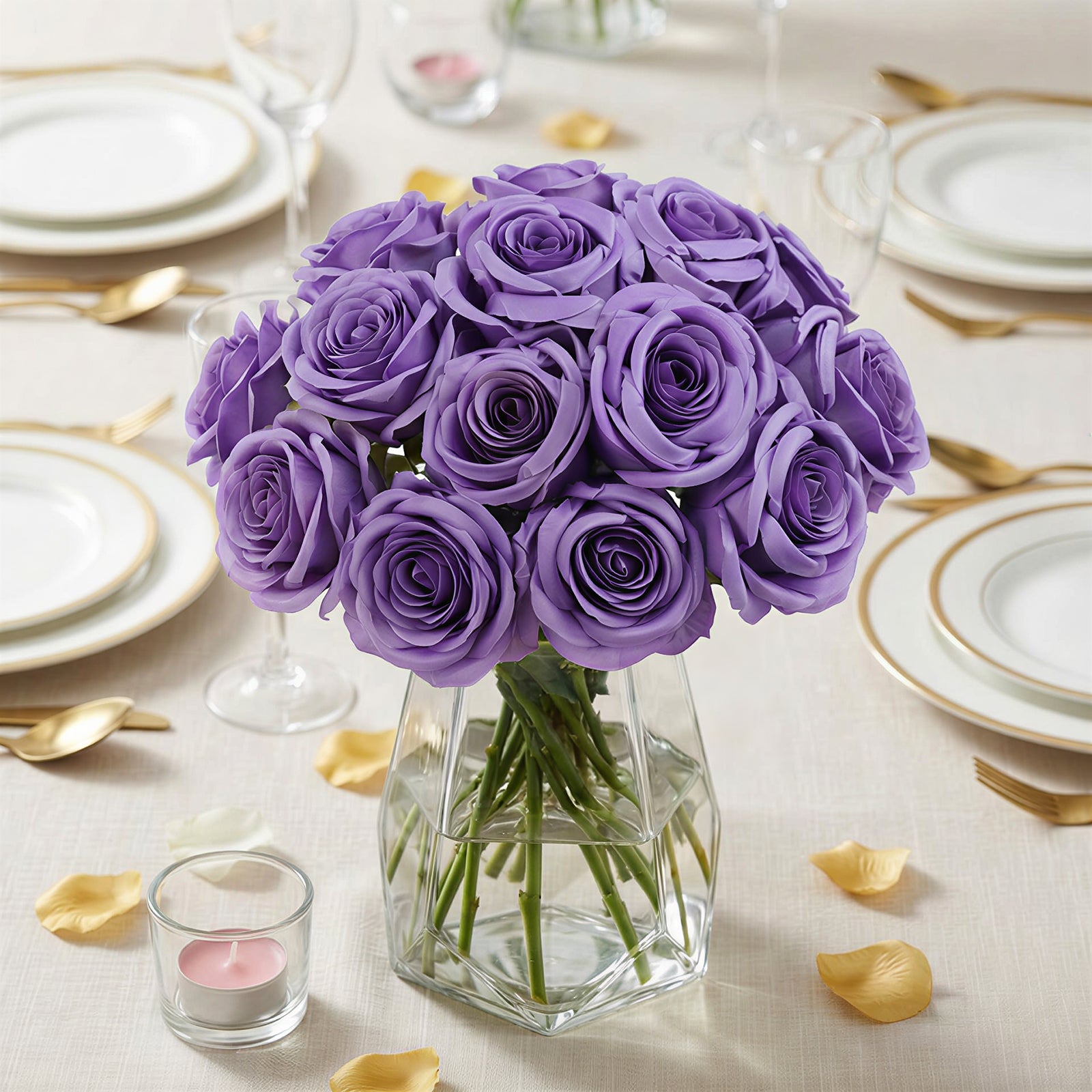 10 Pack 12" Purple Silk Rose Stems, Artificial Flowers for Arrangements and Bouquets