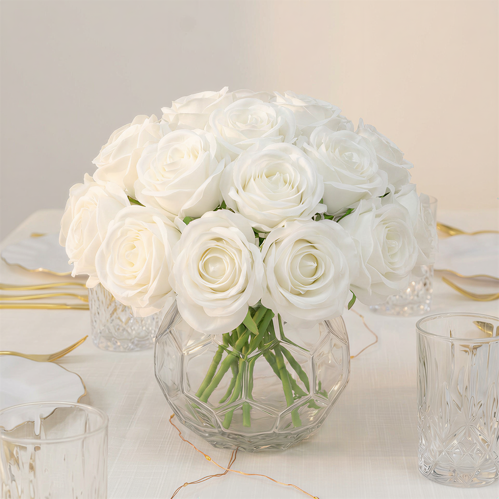 10 Pack 12" White Silk Rose Stems, Artificial Flowers for Arrangements and Bouquets