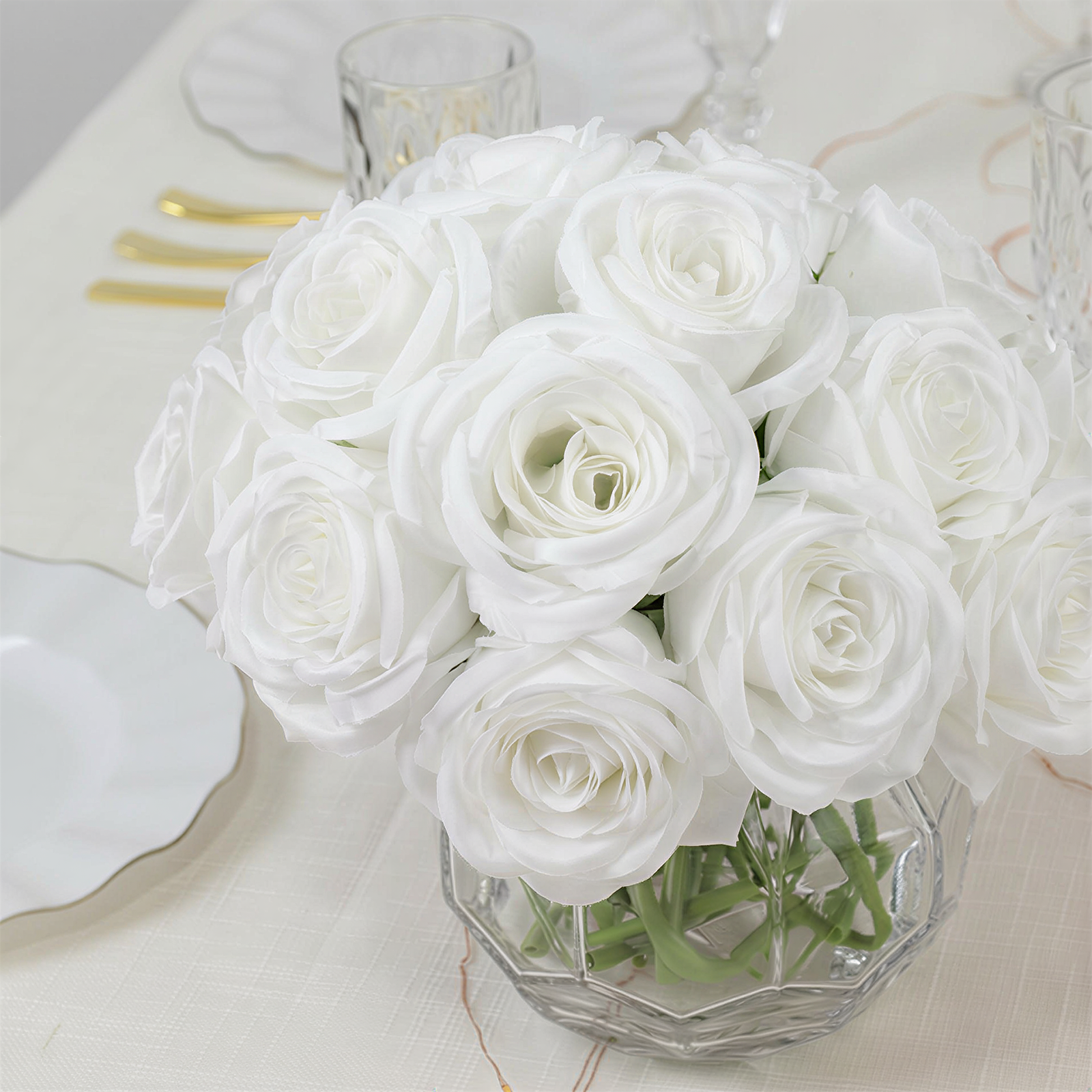 10 Pack 12" White Silk Rose Stems, Artificial Flowers for Arrangements and Bouquets