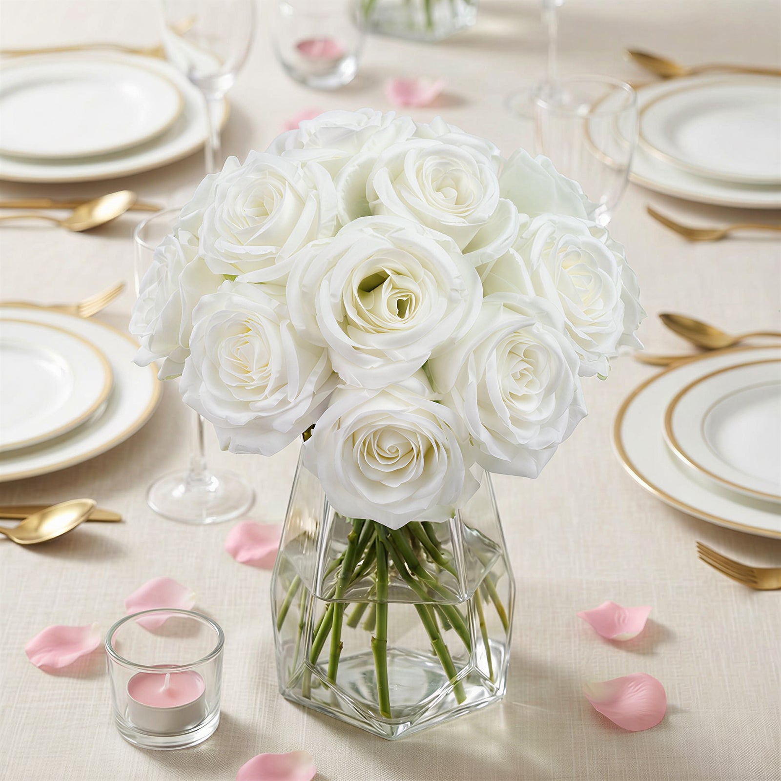 10 Pack 12" White Silk Rose Stems, Artificial Flowers for Arrangements and Bouquets