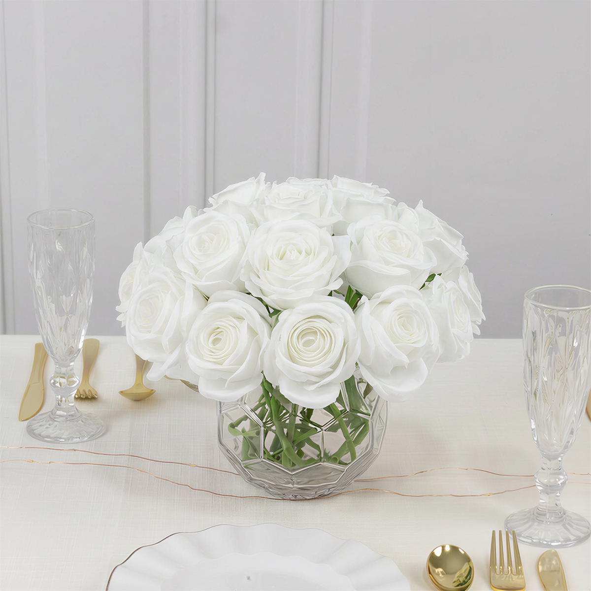 10 Pack 12" White Silk Rose Stems, Artificial Flowers for Arrangements and Bouquets