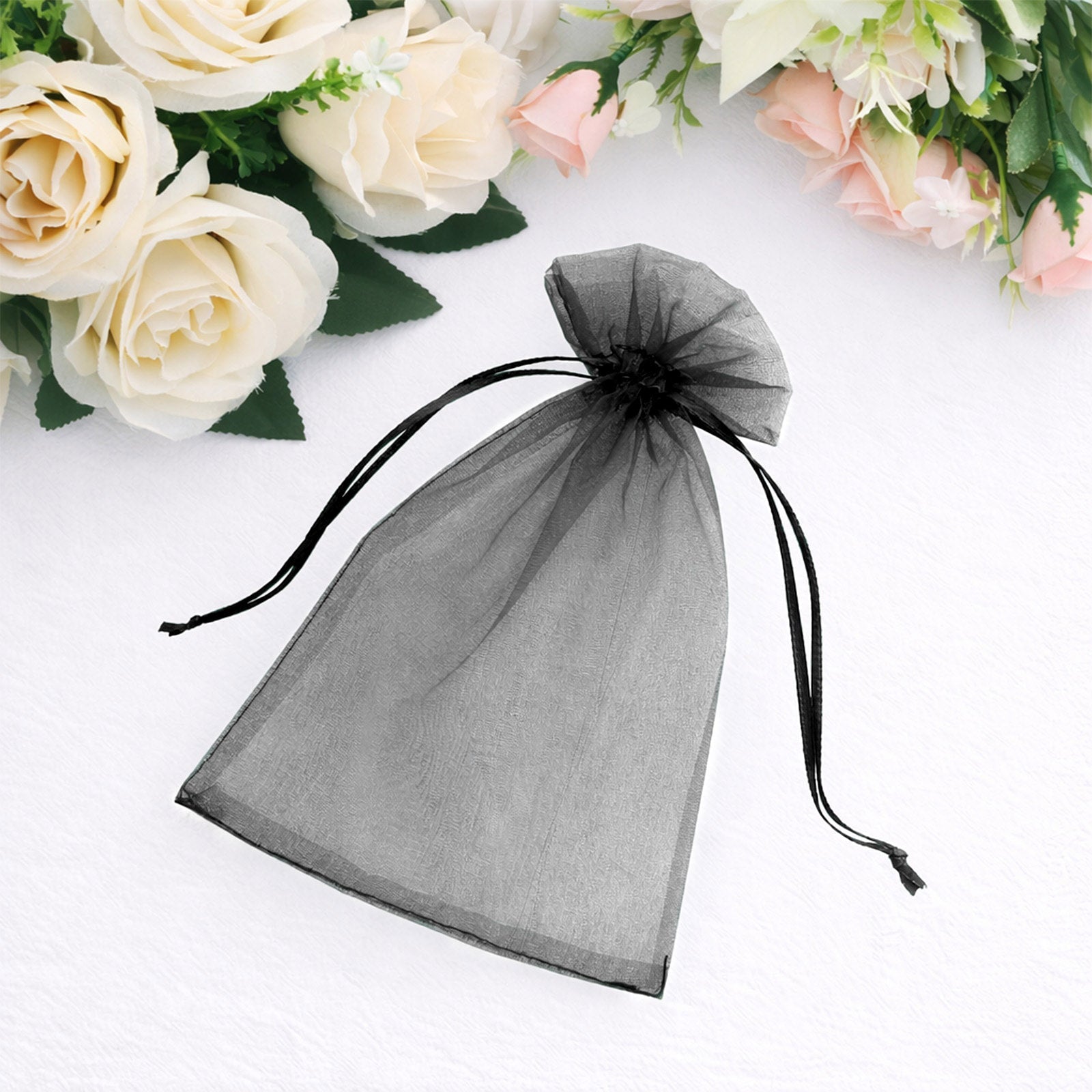 100 Pack Black Organza Gift Bags with Drawstring, 5" x 7" – Wedding Party Favor Bags