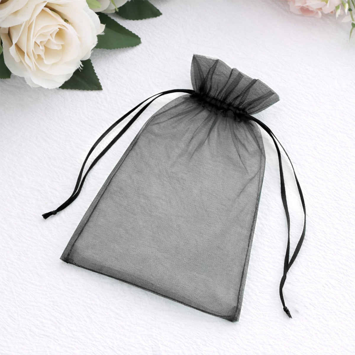 100 Pack Black Organza Gift Bags with Drawstring, 5" x 7" – Wedding Party Favor Bags