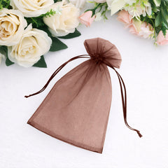 100 Pack Chocolate Organza Gift Bags with Drawstring, 5" x 7" – Wedding Party Favor Bags