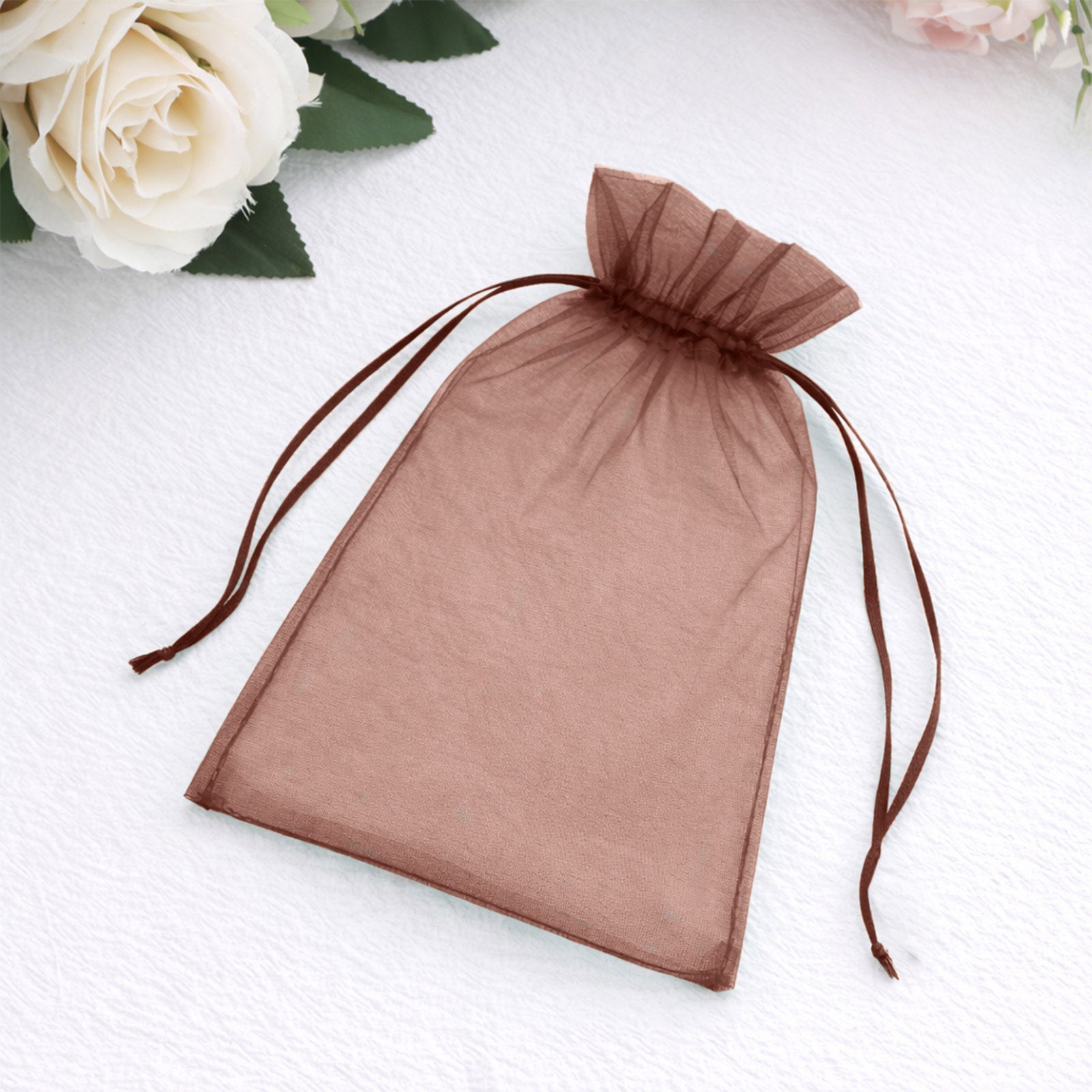 100 Pack Chocolate Organza Gift Bags with Drawstring, 5" x 7" – Wedding Party Favor Bags