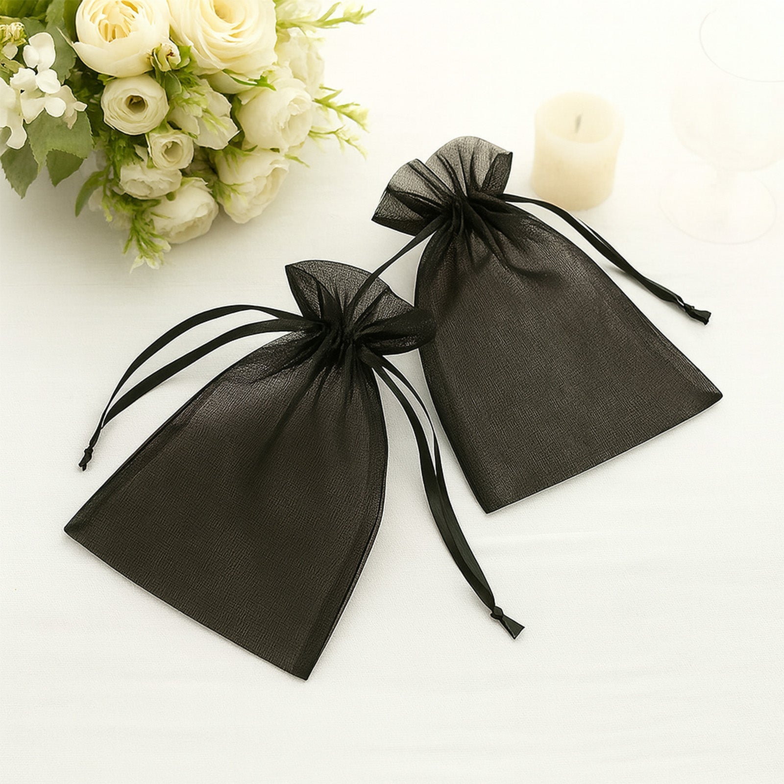 100 Pack Black Organza Gift Bags with Drawstring, 6" x 9" – Wedding Party Favor Bags