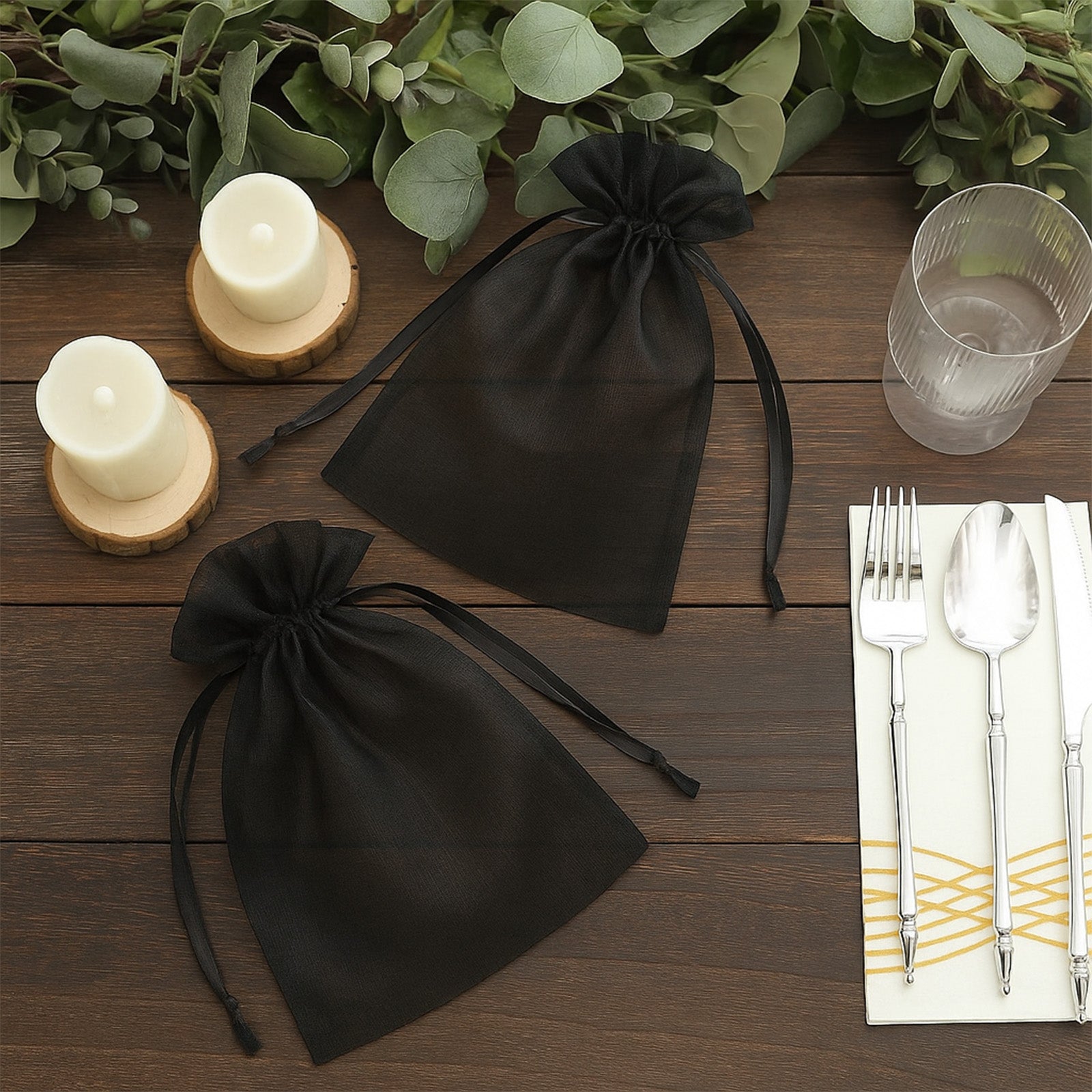 100 Pack Black Organza Gift Bags with Drawstring, 6" x 9" – Wedding Party Favor Bags