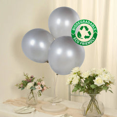 10 Pack Chrome Silver Biodegradable Latex Balloons 18", Thick Eco Friendly Metallic Party Balloons
