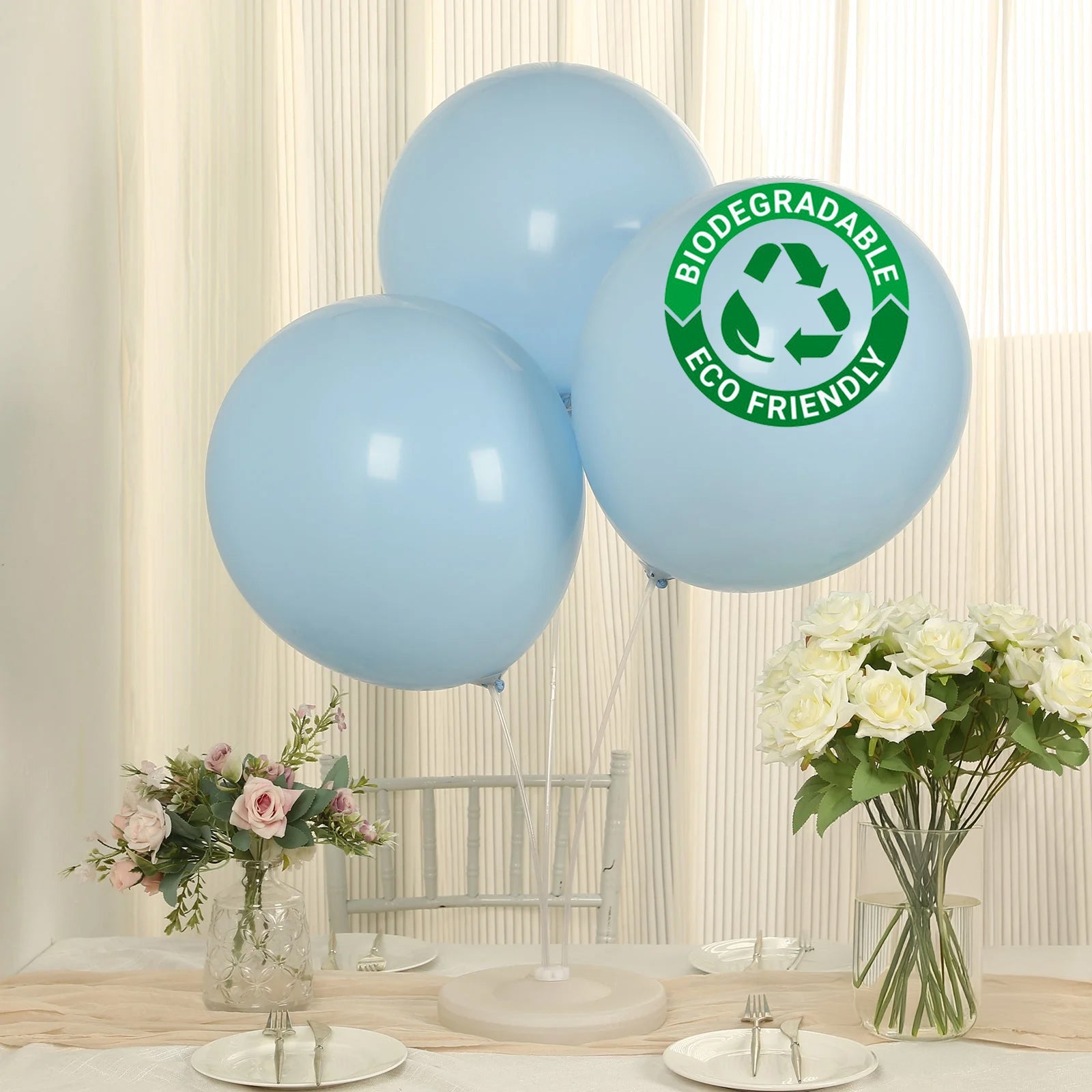 10 Pack Matte Pastel Ice Blue Biodegradable Balloons 18", Round Eco-friendly Thick Latex Party Balloons