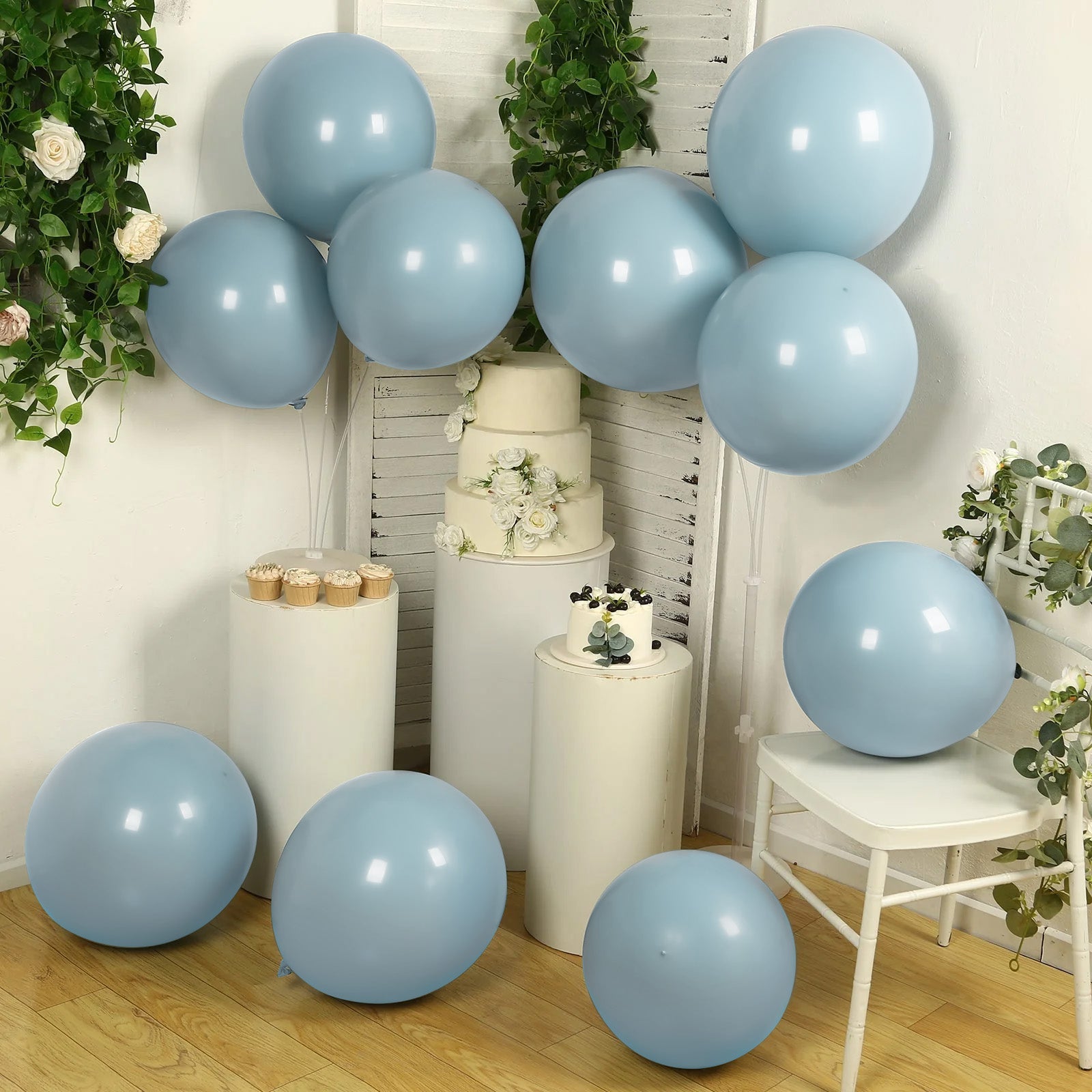 10 Pack Matte Pastel Dusty Blue Biodegradable Balloons 18", Round Eco-friendly Thick Latex Party Balloons
