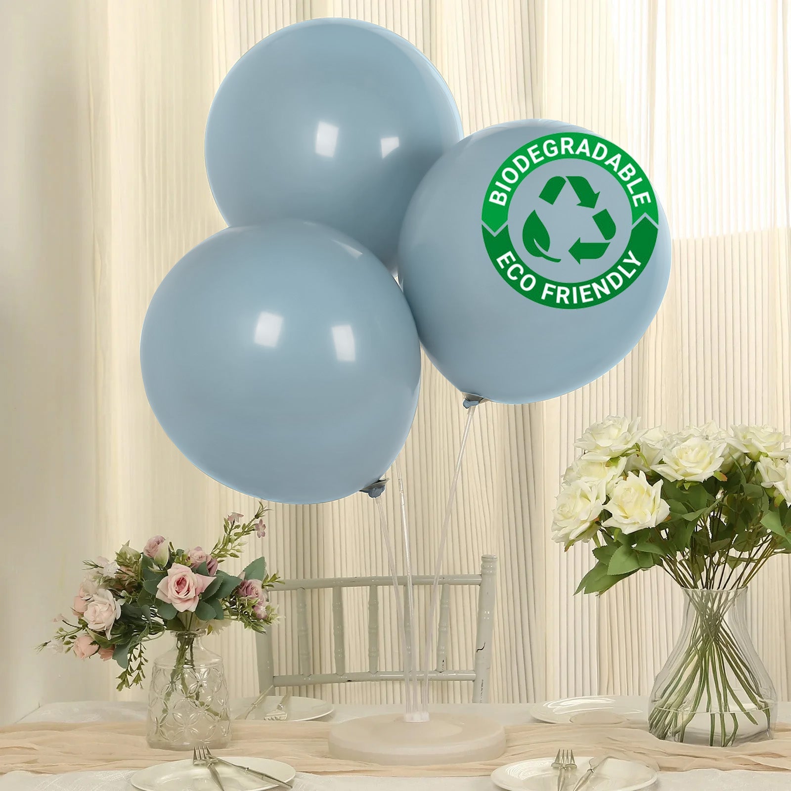 10 Pack Matte Pastel Dusty Blue Biodegradable Balloons 18", Round Eco-friendly Thick Latex Party Balloons