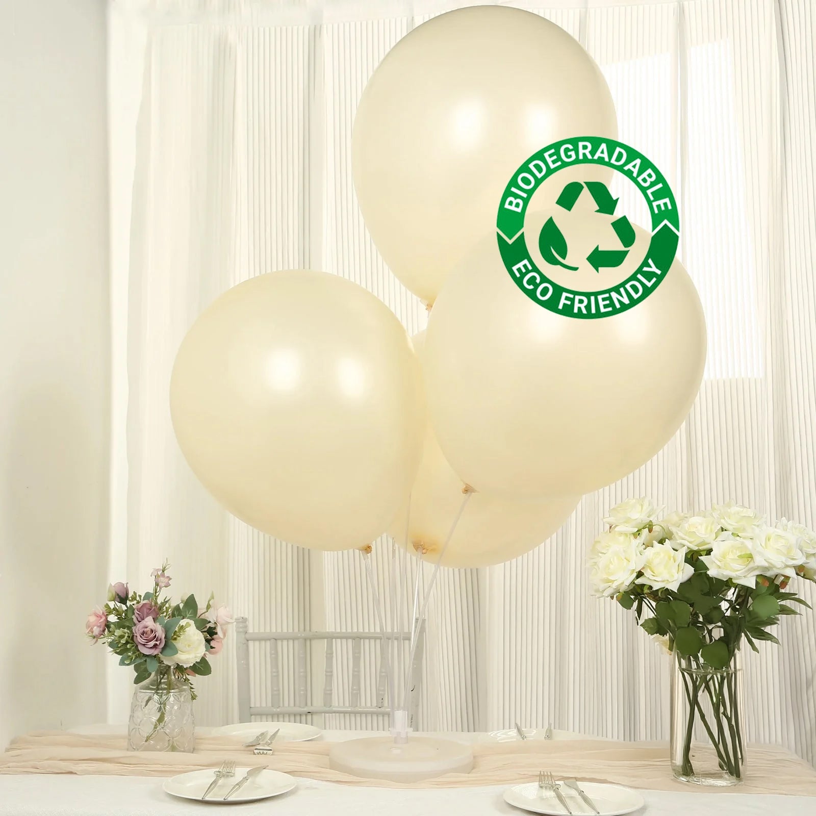 10 Pack Matte Pastel Cream Biodegradable Balloons 18", Round Eco-friendly Thick Latex Party Balloons