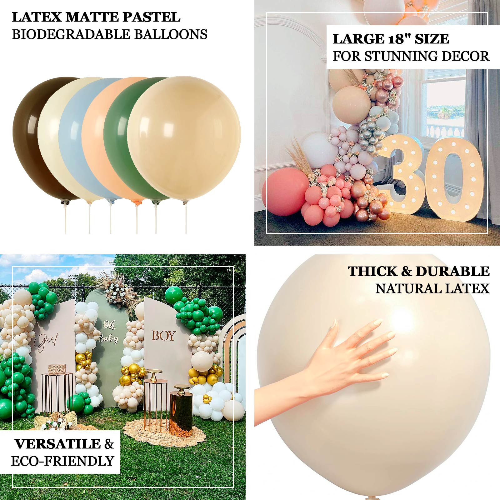 10 Pack Matte Pastel Cream Biodegradable Balloons 18", Round Eco-friendly Thick Latex Party Balloons