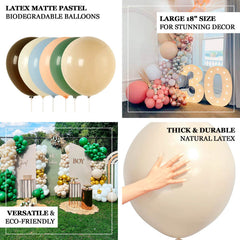 10 Pack Matte Pastel Cream Biodegradable Balloons 18", Round Eco-friendly Thick Latex Party Balloons