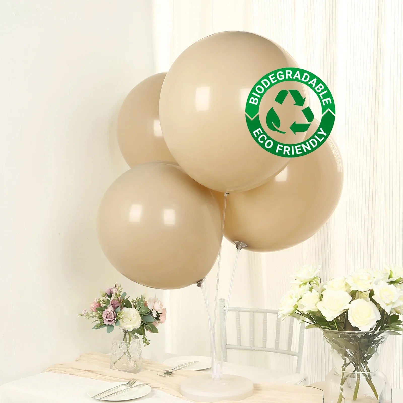 10 Pack Matte Pastel Taupe Biodegradable Balloons 18", Round Eco-friendly Thick Latex Party Balloons