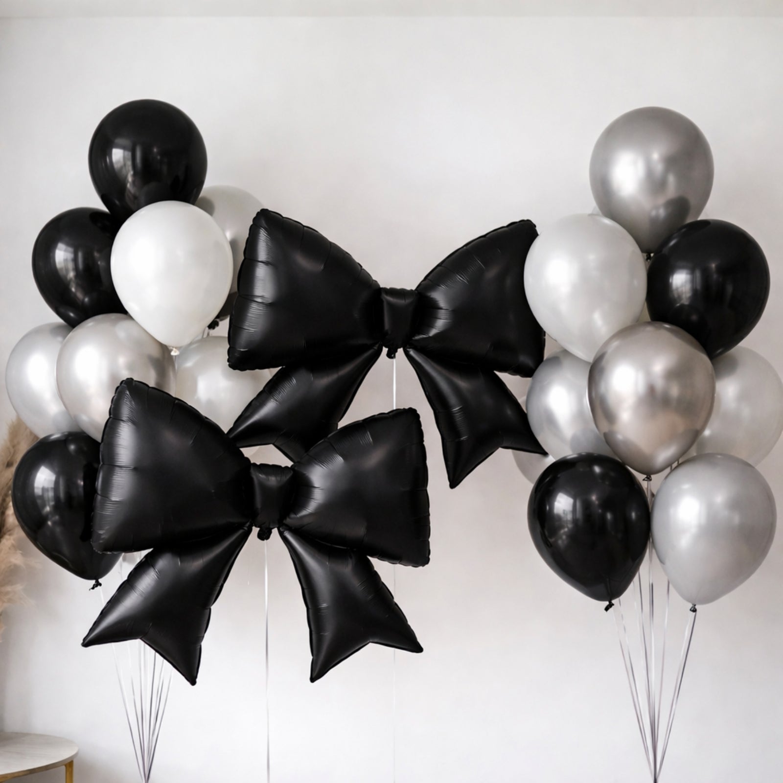 10 Pack Giant Decorative Foil Bow Balloons – Matte Black Party Balloons for Backdrop, Photo Booth & Event Styling, 29″ x 27″ Inflated