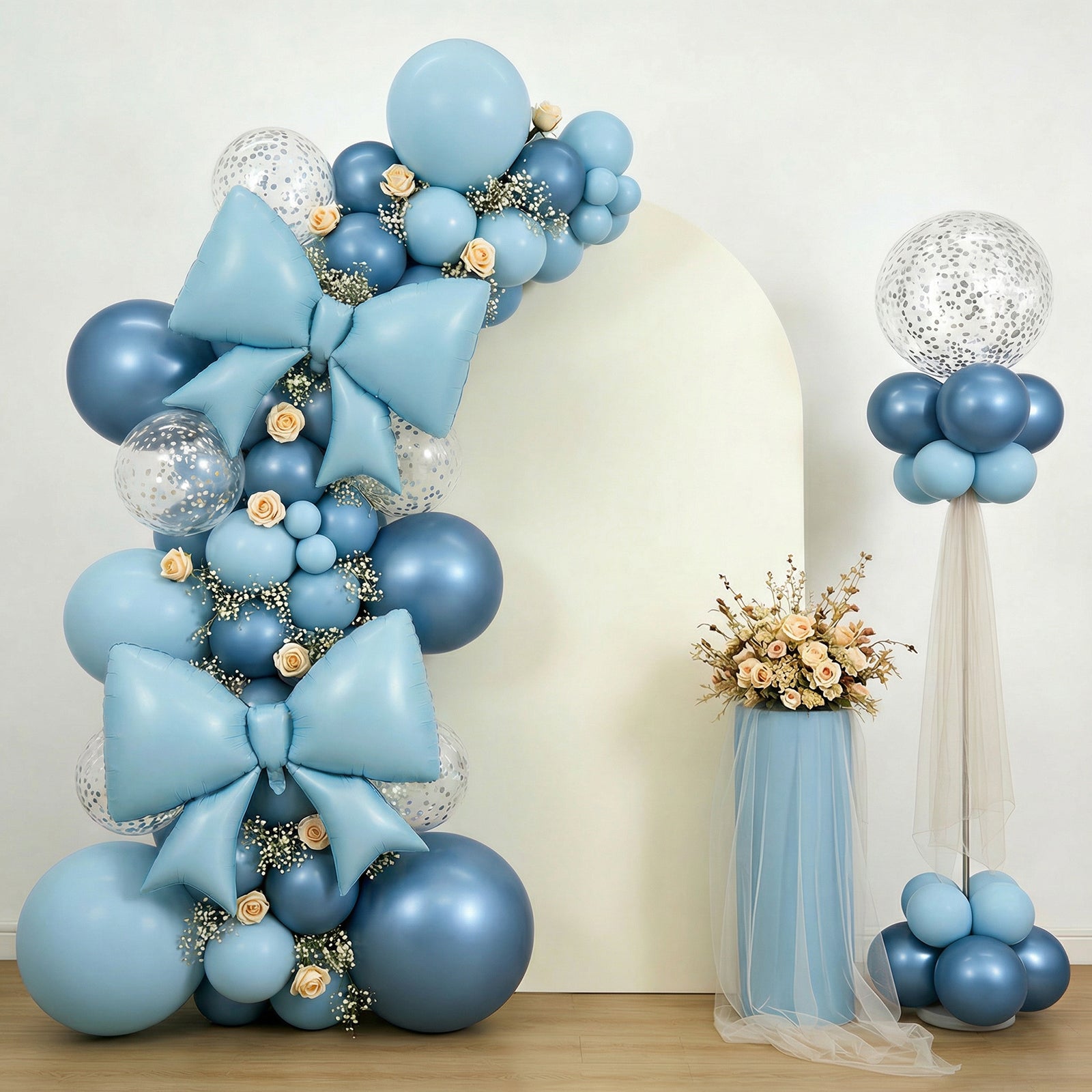10 Pack Giant Decorative Foil Bow Balloons – Matte Light Blue Party Balloons for Backdrop, Photo Booth & Event Styling, 29″ x 27″ Inflated