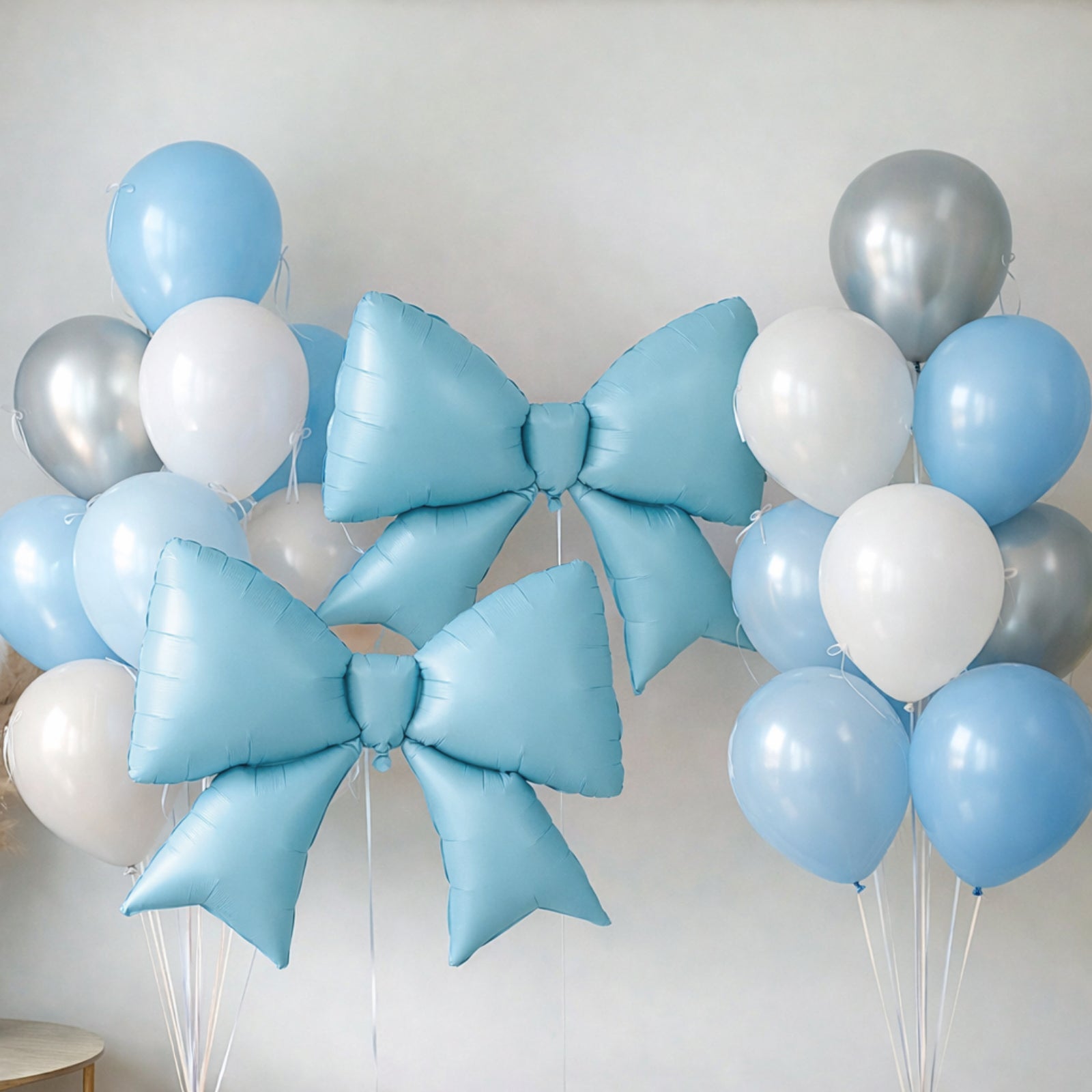 10 Pack Giant Decorative Foil Bow Balloons – Matte Light Blue Party Balloons for Backdrop, Photo Booth & Event Styling, 29″ x 27″ Inflated