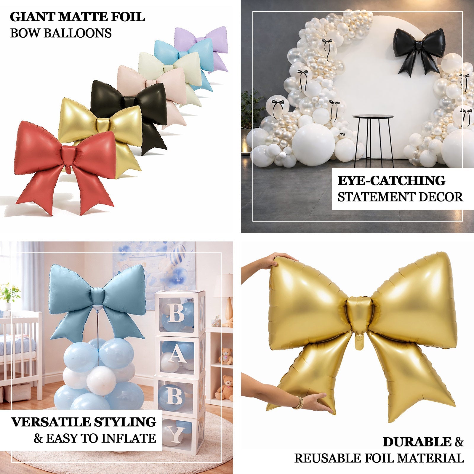 10 Pack Giant Decorative Foil Bow Balloons – Matte Gold Party Balloons for Backdrop, Photo Booth & Event Styling, 29″ x 27″ Inflated