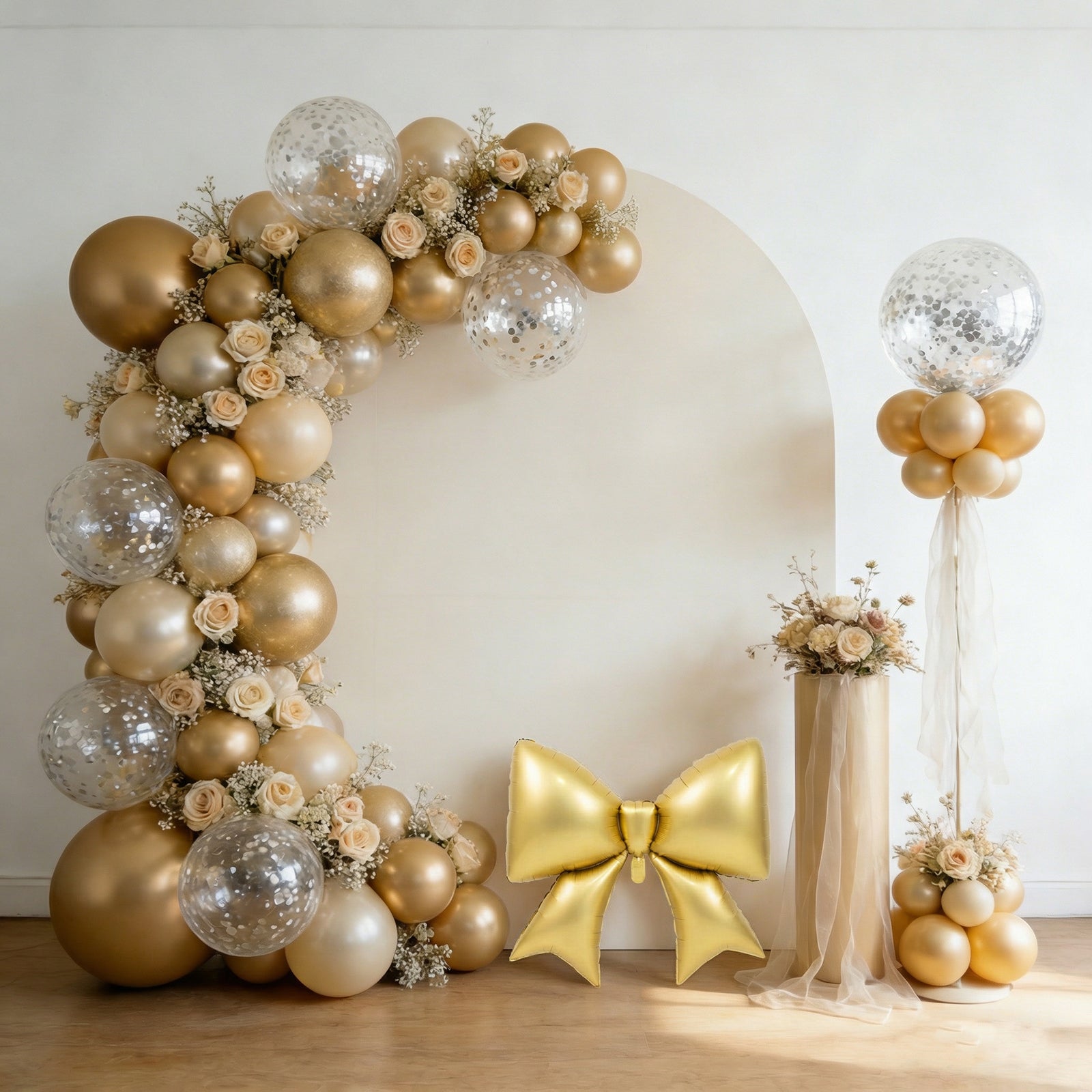 10 Pack Giant Decorative Foil Bow Balloons – Matte Gold Party Balloons for Backdrop, Photo Booth & Event Styling, 29″ x 27″ Inflated