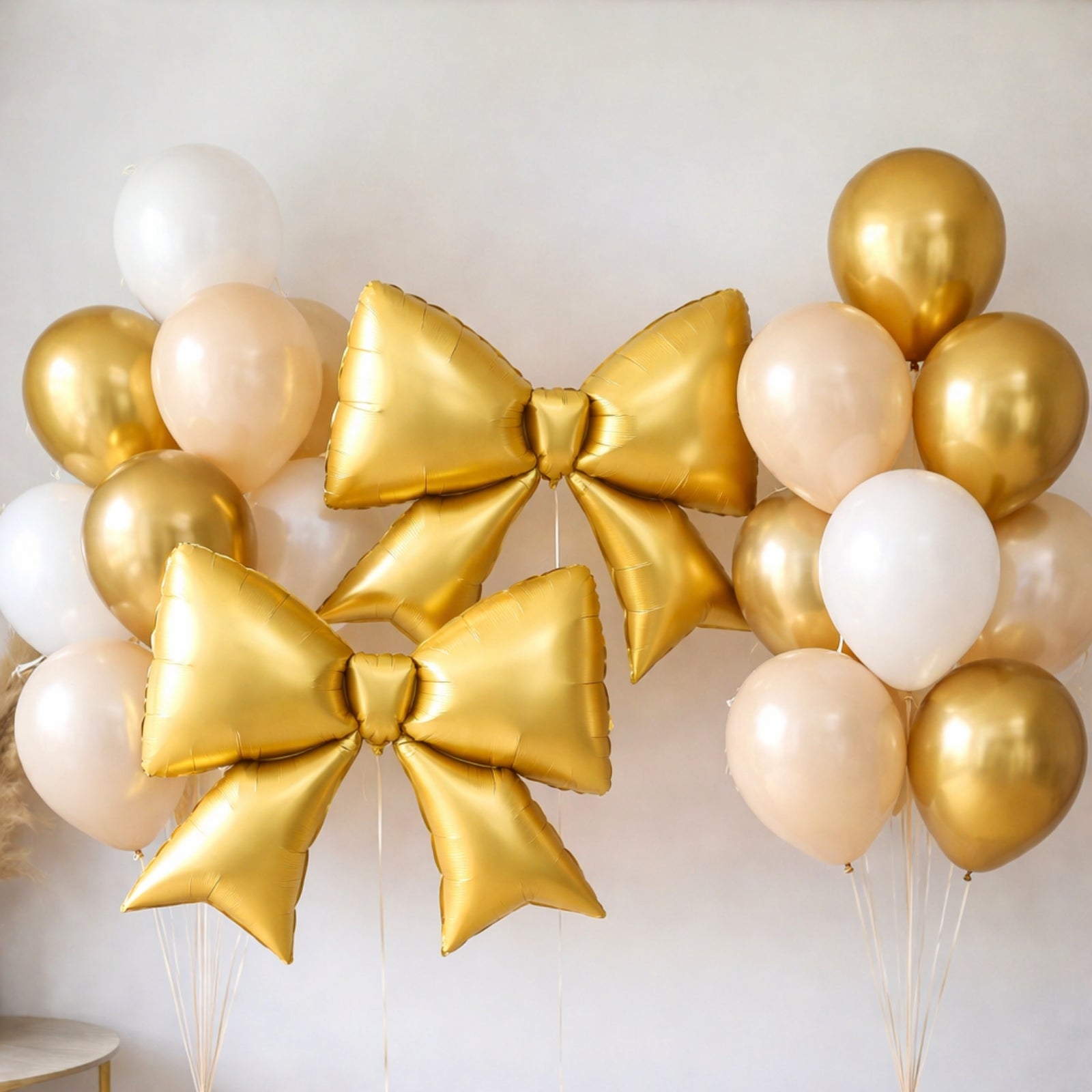 10 Pack Giant Decorative Foil Bow Balloons – Matte Gold Party Balloons for Backdrop, Photo Booth & Event Styling, 29″ x 27″ Inflated