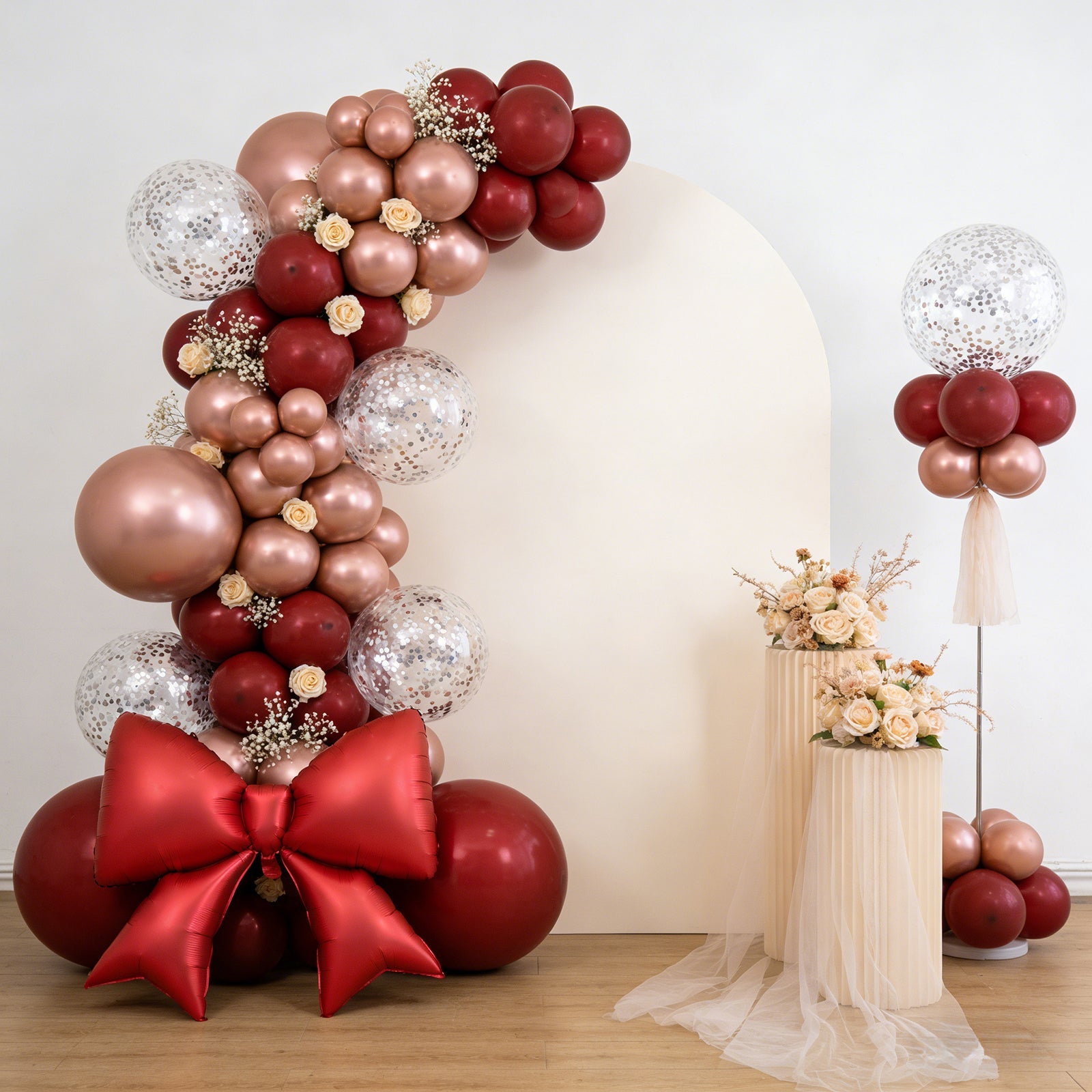 10 Pack Giant Decorative Foil Bow Balloons – Matte Red Party Balloons for Backdrop, Photo Booth & Event Styling, 29″ x 27″ Inflated
